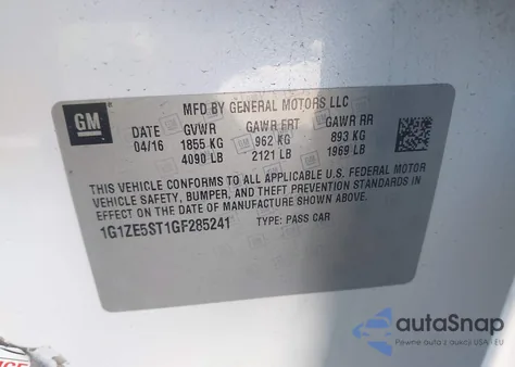 2016 Chevrolet Malibu 1Lt из США, поврежденный, VIN 1G1ZE5ST1GF285241